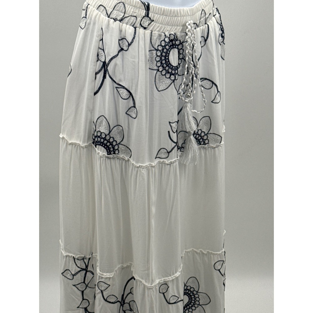 Mermaid Fashion Womens White Floral Embroidered Sequin Tiered Maxi Skirt Small - Picture 3 of 9